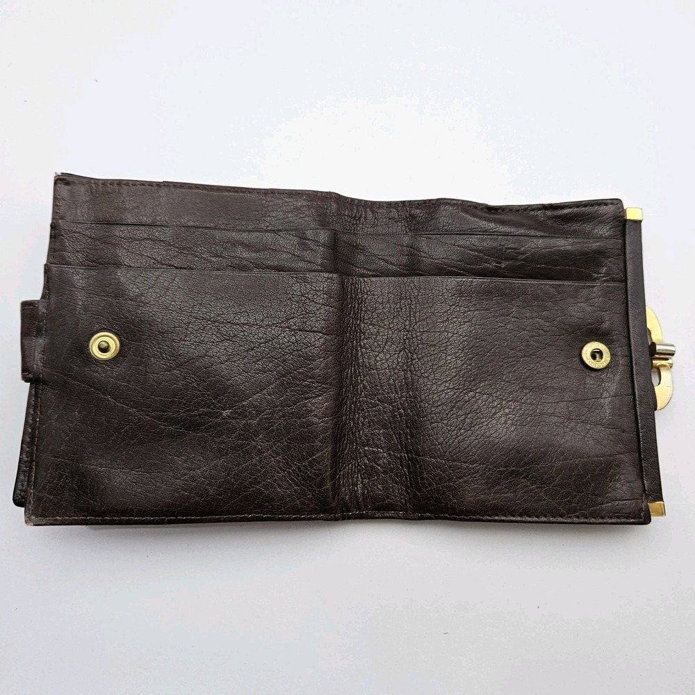 L.S. Ayres Women's‎ Unisex Wallet Brown Leather Vintage Made in Italy Kiss Lock - Picture 9 of 13